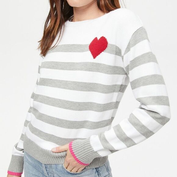 NWT Michael Stars Coeur Stripe Sweater With Heart-CC1